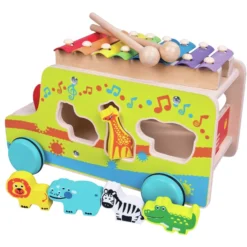 Bino Houten Plug-in Auto Met Xylofoon -Kinderspeelgoed bino houten plug in auto met xylofoon a246005 2