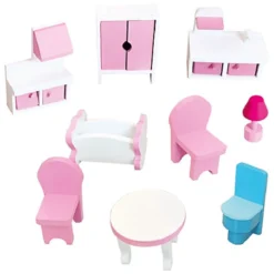 Bino Poppenhuis LED-verlicht, 9-delig -Kinderspeelgoed bino poppenhuis led verlicht 9 delig a350234 2