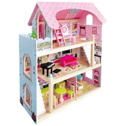 Kinderspeelgoed -Kinderspeelgoed bino poppenhuis met balkon 15 delig a350235 1