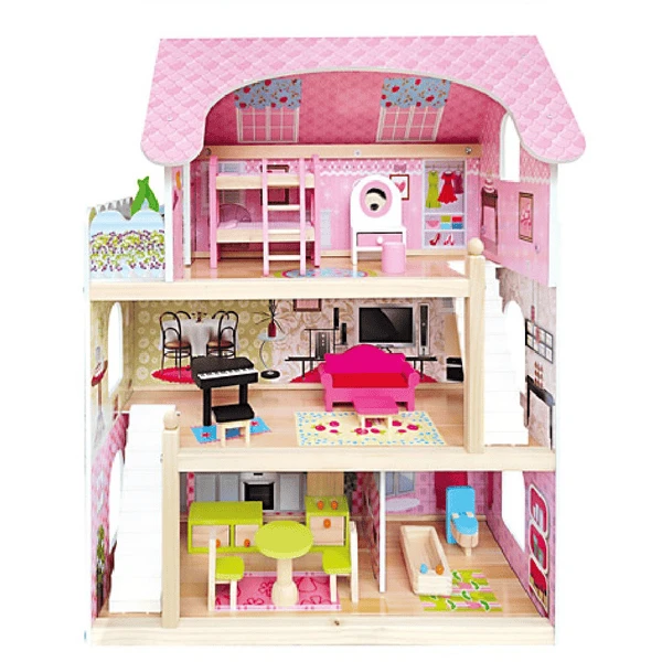 Bino Poppenhuis Met Balkon, 15-delig 1 Bino Poppenhuis Met Balkon, 15-delig