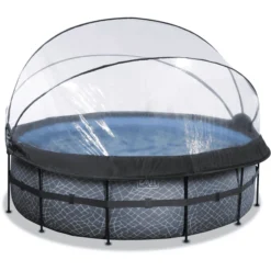 EXIT TOYS EXIT Frame Pool ø427x122cm (12v Sand Filter) - Grijs + Zonnedak + Warmtepomp