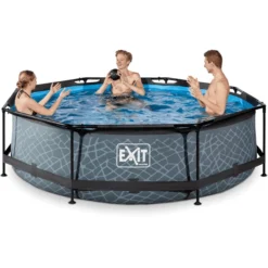 EXIT TOYS EXIT-zwembad Stone ø300x76cm Met Filterpomp - Grijs -Kinderspeelgoed exit zwembad stone o300x76cm met filterpomp grijs a295721 2