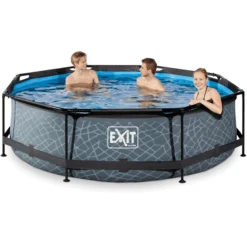 EXIT TOYS EXIT-zwembad Stone ø300x76cm Met Filterpomp - Grijs -Kinderspeelgoed exit zwembad stone o300x76cm met filterpomp grijs a295721 3
