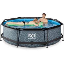 EXIT TOYS EXIT-zwembad Stone ø300x76cm Met Filterpomp - Grijs -Kinderspeelgoed exit zwembad stone o300x76cm met filterpomp grijs a295721 4